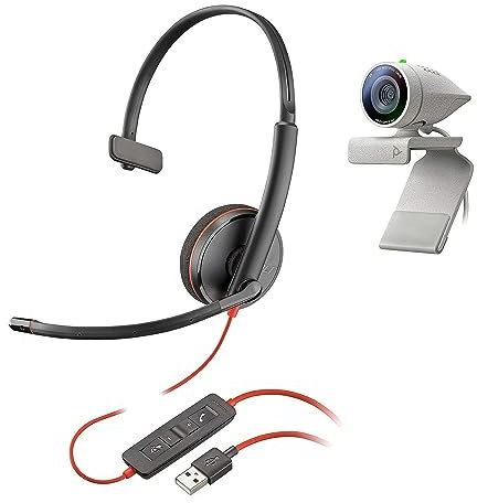 Poly Studio P5-Kit mit Blackwire 3210 (Plantronics) – HD-Videokonferenzkamera mit 1080p – Professionelle Webcam und schnurgebundenes Ein-Ohr-Headset-Kit mit USB-A
