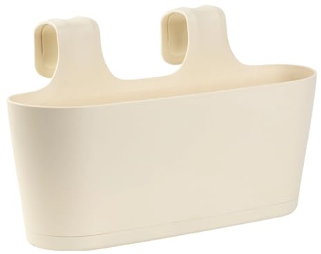 Gariella - 1 x Blumenkasten in Beige, Hängekasten, Geländer-Montage, Balkon, Außenbereich, 5,5 L, oval, Kunststoff, Übertopf, Pflanzkasten, Blumentopf zum Hängen, Wasserspeicher/Untersetzer