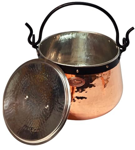 CopperGarden Bouilloire en cuivre de 5 l avec anse et couvercle Chaudière de sorcière Chaudière robuste en cuivre étamé : conduction thermique idéale Chaudière de feu de qualité alimentaire