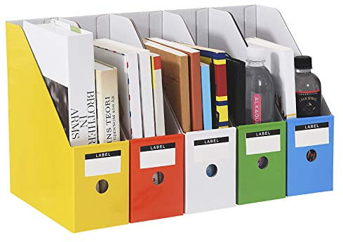5 portariviste con etichette, organizer per documenti A4, in cartone rigido, per cancelleria, progetti artistici, libri, divisori, scaffali da scrivania, per casa, ufficio, dormitorio scolastico