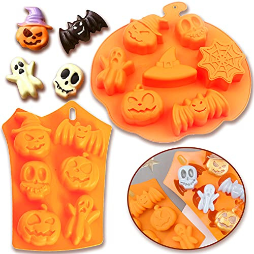 2 Stück Kürbis-Silikonformen (6/7 Kavitäten) - Backformen für Halloween, Schokolade, Kekse & Fondant - Ideal für DIY-Dekorationen, Pudding und Kuchen