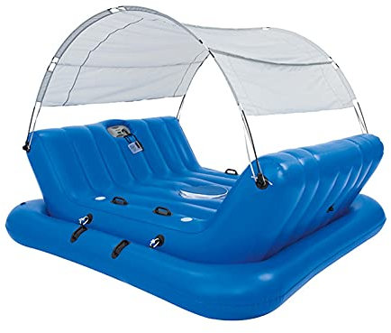 Bateau Flottant Gonflable, Flotteur Géant pour Piscine Gonflable avec Pare-Soleil UV & Connexion des radeaux de Salon, Île Flottante pour 4 Personnes pour Chaise d'eau de Piscine