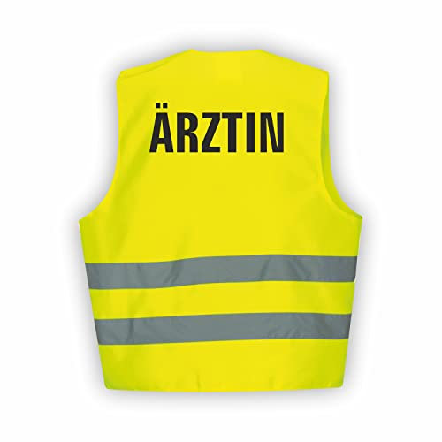 Fassbender-Druck WARNWESTEN - Sicherheitsweste GELB Warnweste nach EN ISO 20471 zertifiziert - Warn Weste für ÄRZTIN - Unisex mit hochwertigem Reflektorstreifen (GELB I M/L I 1St.)