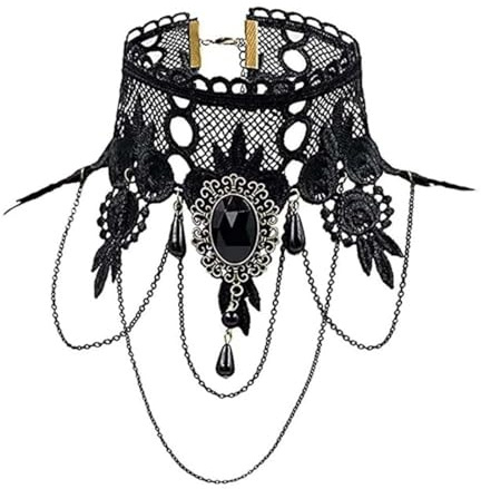 Carufin Sexy Black Lace Choker Colliers Gothique Gland Colliers Choker Halloween Party Accessoires pour Femmes et Filles (Collier 2)