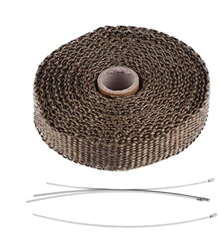 Enveloppe Thermique D'échappement, Ruban Isolant pour Tuyau D'échappement, Ruban Isolant Thermique pour Voiture de 5 M avec 4 Attaches de Câble en Acier Inoxydable(Brun)