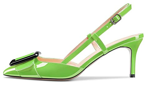 Castamere Donna Spillo Medio Tacco Heel a Punta Slip-on Pumps Slingback Nodo Fiocco Dress da Matrimonio Feste Sandali 6.5 CM Heels Verde Verniciata 45 EU