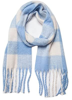 HGJH Strickschal Damen,Damenschal Warmer Wendeschal Regenbogen Vier Gitter Schal Mit Quaste Hellblau Wickelschal Winter Deckenschal Trendige Stola Schals Für Damen Mädchen
