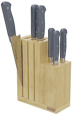 Chicago Cutlery Halsted (7-PC) Steak Knives & Wooden Block Set, Ergonomic Handles and Sharp Stainless Steel Professional Chef Cutlery Set