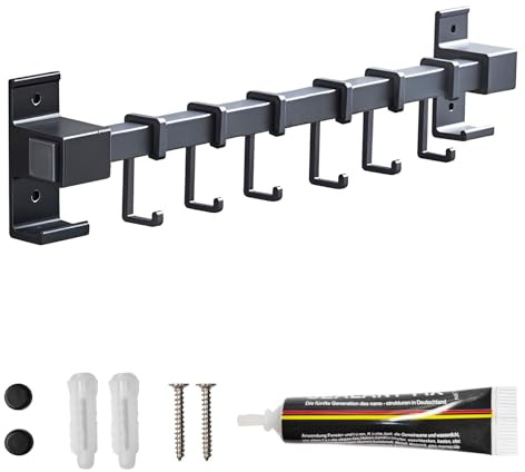 Global-Daily Utensilienhalter, Wandmontage, Küchenleiste mit 5 Haken zum Aufhängen von Tassen, Tassen, Töpfen, Pfannen, Scheren (40 cm)