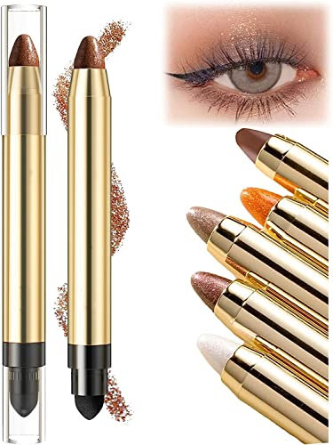 2-in-1 Pearlescent Eyeshadow Makeup Pen, Waterproof Eyeshadow Stick,Highlighter Makeup Stick,Double-ended Eye Shadow Stick with Pearlescent Fine Glitter Eyeliner (#03 Milk Tea Brown)