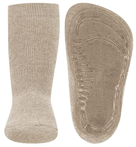 EWERS Stoppersocken SoftStep Uni, Socken mit Anti-Rutsch-Sohle für Jungen und Mädchen, 1 Paar rutschfeste Kindersocken mit Gummisohle, Dunkel Beige meliert (Beige), Größe 21-22