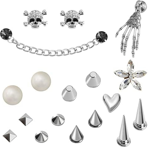 18PCS Fantastici Ciondoli per Scarpe Punk con Catena, Rivetto Arpione Cono Scheletro Scarpa Decorazione Charms Si Adatta Sandali Zoccolo, Y2K Gotico EMO Moda Charms Accessori, Festa Regalo di Vacanza
