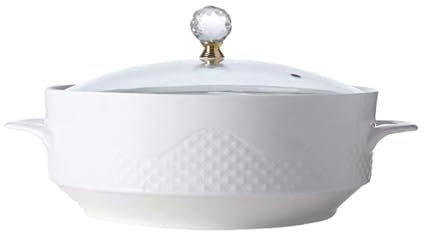 UGCER Soupière en céramique avec Couvercle et louche, Bol de Service créatif à Double poignées, Vaisselle élégante pour soupes, ragoûts,2100ML