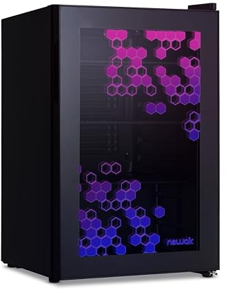 NewAir 85 Can Beverage Refrigerator with HexaColor LED Lights | Small Mini Fridge for Bedroom, Gaming Room, or Office | Remote Controlled Lighting & Quiet Cooling