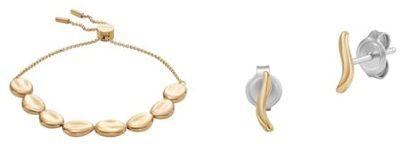 Skagen Damenarmband Kariana und Ohrringe Essential Waves, goldfarbener Edelstahl, Set