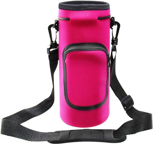 Housse de transport en néoprène pour bouteille d'eau, imperméable, antidérapante, anti-rayures avec bandoulière pour bouteille d'eau isotherme Owala en acier inoxydable (rose rouge, pour 1,2 l)