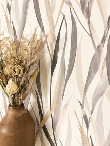 Newroom Tapete Beige Vlies Gräser - Modern Tropisch Pflanzen Blätter für Wohnzimmer Schlafzimmer