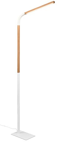 Trio Leuchten Stehleuchte Norris 445210131, Metall Weiß matt, Holz naturbelassen, inkl. 11 Watt LED, Dimmer