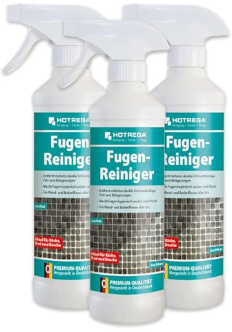 HOTREGA Fugenreiniger 3x 500 ml | Bad & Dusche | Säurefrei gegen Fett & | Tiefenreinigung für Wand- + Bodenfliesen | Farbauffrischung | 1500ml Set reicht ca. 30 m² | Wirkt ohne Materialangriff