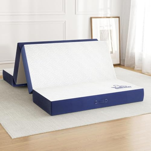 Doubleslee Materasso pieghevole singolo a 4 Pieghe, 60x190x10 cm, Rimovibile per la Pulizia, Materasso da Campeggio, Portatile e Salvaspazio, Schiuma ad Alta Densità, Oeko-TEX