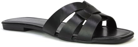 Women's Flat Slide Sandals Ladies Casual Slip On Strap Slip On Synthetic Leather Shoes Size 3-8