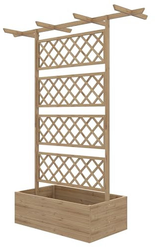 Outsunny Jardinière avec Treillis bac à Fleurs Potager sur Pied en Bois pour Plantes grimpantes, légumes, Fleurs - en Bois 160 x 55 x 183 cm Effet Bois Naturel