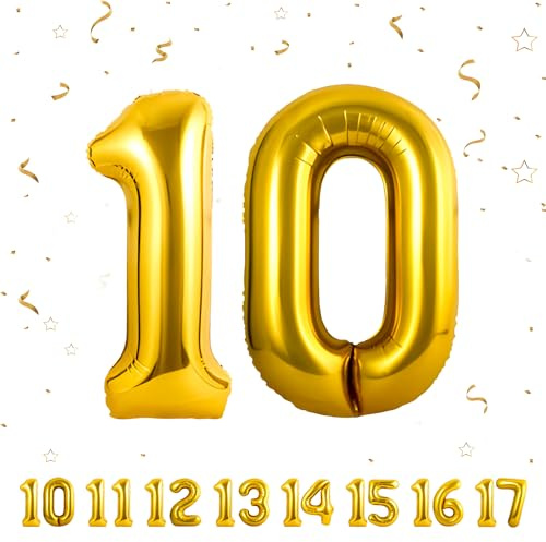 Geburtstag zahlen luftballon 10 jahre | Gold Folienballon 10 XXL -Riesen Folienballon in 40 - 101cm Geburtstagsdeko - Ballon Zahl Deko zum Geburtstag .Fliegt mit Helium