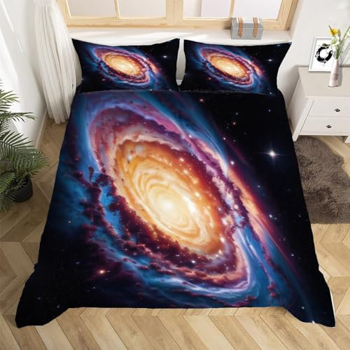 3D Galaxie Bettwäsche Set 135x200 cm Weich Mikrofaser Weltall Kinder Bettwäsche-Set mit Reißverschluss 3 Teilig Bettbezug Set mit 2 Kissenbezug 80x80 cm