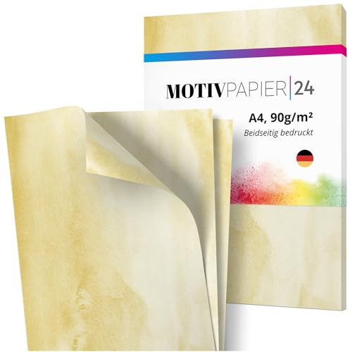 Einladungskarten Manufaktur Hamburg 60 Blatt Briefpapier Set beidseitig bedruckt Motivpapier Papier A4 Druckerpapier 90g/m² Marmoriert gelb edel Vintage Aquarell Look