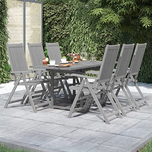 SFNIOKFG 7-teiliges Garten-ESS-Set aus Massivholz Akazie, Terrassen-ESS-Sets, Tisch und Stühle für den Außenbereich, Gartenmöbel, Garten-Ess-Set-3079656