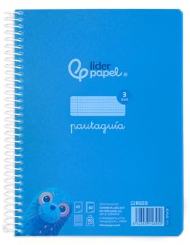 Liderpapel Spiralheft, DIN A5, mit Kunststoffdeckel, 80H, 90 g, liniert, 3 mm, mit blauem Rand