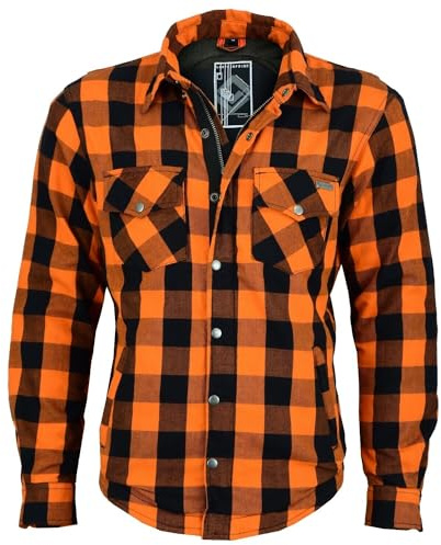 Herren Motorrad hemd Motorrad Hemd mit Protektoren Jacke Flanell Lumber Aramid Motorrad Class A Aramid Hemd Motorrad Zertifiziert Hemd (DE/NL/SE/PL, Alphanumerisch, XL, Regular, Regular, ORANGE)