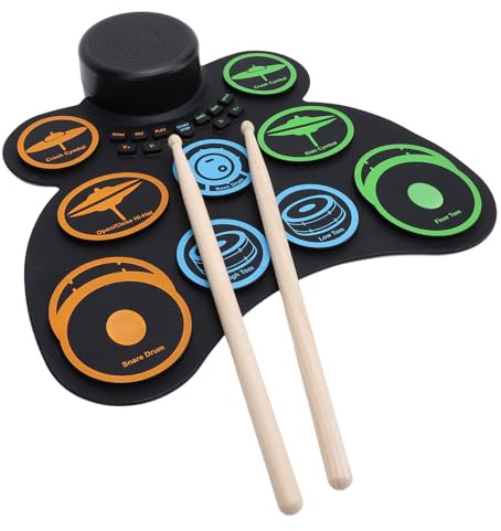 Elektronisches Schlagzeug-Set für Kinder und Erwachsene, 9 Pads, Aufrollbares Elektrisches Schlagzeug, 2 Lautsprecher, Kopfhöreranschluss, Tragbares Digitales