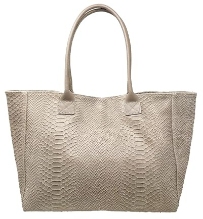 Chicca Borse Borsa a Spalla Shopper Grande da Donna in Pelle (Pitonato Fango)