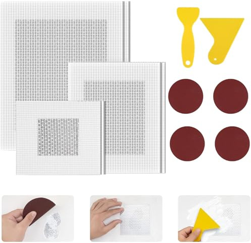 12 Pcs Wall Repair Patch, Include 6/4/2inch Self Adhesive Plasterboard Wall Repair Patch With 4 Sandpaper And 2 Putty Knife, Wall Patch Repair Kit for Quickly Fixing Broken Walls And Ceilings