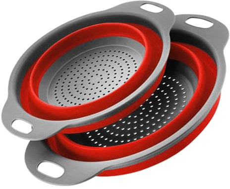 Surwin 2PC Passoire Pliable, Silicone Passoire Cuisine,Compacte Passoire Cuisine Pliable, Passoire Retractable Passoire Pates, Portable Panier de Fruits, Cuisine Usage (Rouge,2 pièces)