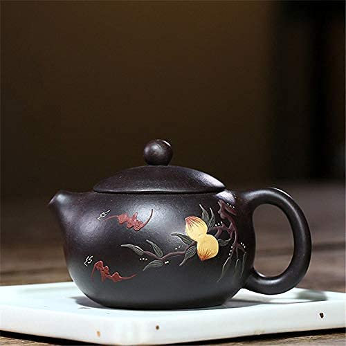 IUBGFTO Juego de té Tetera de cerámica Yixing Creativa Hecha a Mano con Barro Pintado melocotón Tetera Mineral Arcilla púrpura portátil Viaje Tetera Juego de té Vasos Juego de té Noble ambición