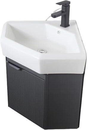 SXSYTR Badezimmer-Eckwaschbecken Mit Unterschrank, Badmöbel-Set, Moderne Badmöbel, Badezimmerschrank Mit Wasserhahn und Abfluss, Waschbecken Klein Gäste WC(45 * 45 * 51cm/17.7 * 17.7 * 20in)