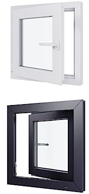 Fenêtre PVC - LxH 600x600 mm -Triple Vitrage - Bicolore blanc int/anthracite ext-poignée à droite
