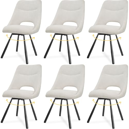 LEWE Esszimmerstühle drehbar 6er Set, 360° Drehstuhl, Kaschmir-Stoff | Ergonomischer Polsterstuhl mit Durchbrochene Rückenlehne, Breitere Sitzfläche, Armlos, für Esszimmer Wohnzimmer Schlafzimmer