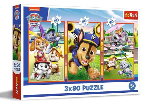 Trefl - Puzzle 3x80 Teile, 3-in-1: Hunde-Spiel, Paw Patrol, 5+ | Set mit 3 Puzzles, Märchenhelden, Hochwertig, Kreative Unterhaltung, Training der Beobachtungsgabe