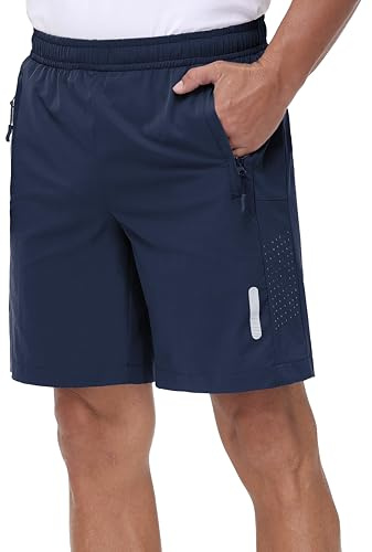 Rvinroo Sportshorts för män 8 tum med blixtlåsficka - snabbtorkande tekniskt tyg för löpning, gym, avslappnad promenad och lätt basket - ventilerande träningsshorts, Marinblå, L