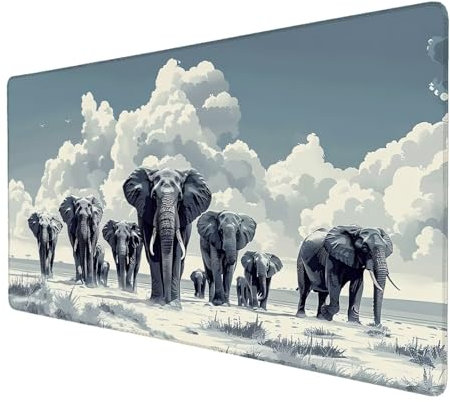 Mauspad Elefantenherde, Mauspad XXL 1200x600 mm, Großes Schreibtischunterlage mit Grau Motiv, Gaming Mousepad mit Einer Speziellen Oberfläche Verbessert Geschwindigkeit und Präzision, für Gaming, I-2