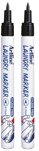 Artline Pack of 2 Laundry Marker Pens (Black). Wash Resistant Fabric Pens Permanent for Clothes & Light Linen, Fast Drying, No Fade After Washing - Genuine Fabric Markers