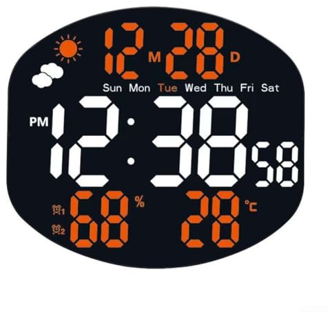 Grande orologio da parete digitale, multifunzione, a LED, stazione meteo digitale con sensore di umidità e temperatura, display grande, ora, data, calendario, doppio allarme per soggiorno (bianco e