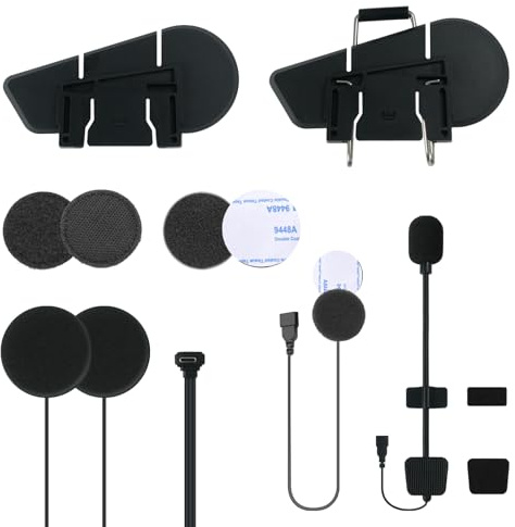 MAXRUNON Kit de montaje – Soporte de clip, micrófonos y altavoces – Compatible con auriculares Bluetooth para motocicleta D10