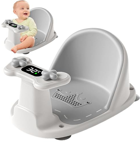 MZSX Siège de bain pour bébé, avec capteur de température, siège de bain antidérapant pour bébé, avec 4 ventouses pour la douche, coussin doux
