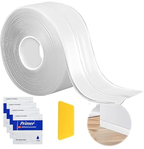 Samamoca Sockelleisten Selbstklebend 6M inkl. Spachtel & 4x Kleber – Weichsockelleiste PVC, Flexibel, Wasserfest & Langlebig, Ideal für Küche, Bad & Wohnzimmer,Einfache Montage