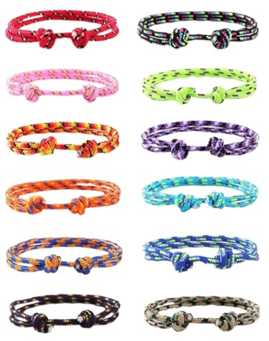 12 Pièces Bracelets de Surf Hommes/Femmes, Tissu Tressé Coloré, Corde Marine Réglable, Style Nautique et Boho