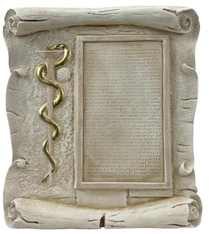 Placca di giuramento di Ippocrate – Artigianale da parete in gesso duro fatto a mano – Artigianato greco autentico – Decorazione medica del dottore Ippocrate